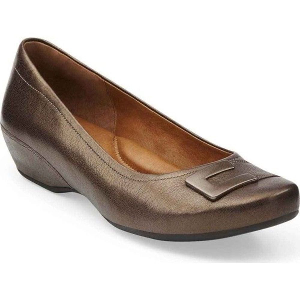 Clarks Brown Leather Low Wedge Loafers